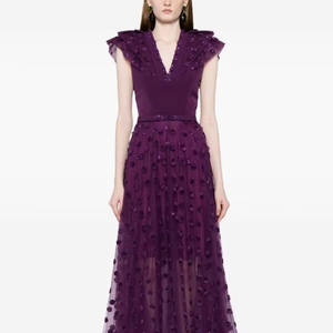 Púrpura de lujo satén antiestático sin mangas con cuello en V vestido de baile silueta lentejuelas para fiestas de graduación eventos formales Natural - Product Image 1