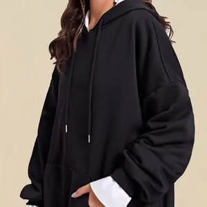 Tùy Chỉnh Quá Khổ Áo Thun Womens Hoodies Áo Nỉ Dài Tay Áo Lông Cừu Cộng Với Kích Thước Mùa Thu Mùa Đông Quần Áo Cho Phụ Nữ Màu Đen