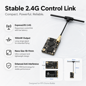 Récepteur Nano ELRS 2.4G pour Drone FPV, Récepteur de Contrôle RC 100mW 18x11mm avec Antenne T pour Quadricoptère - Product Image 2