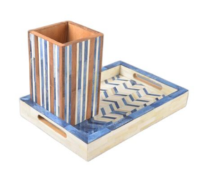 Portalápices de Resina Azul Brillante con Incrustaciones de Hueso - Product Image 6