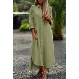 Vestido Largo Holgado con Cuello y Botones Delanteros para Mujer, 34352 - Verde - Product Image 2