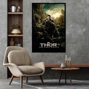 Poster sur toile Thor 2 le monde sombre, design Loki, style moderne, cadre noir pour utilisation murale - Product Image 1