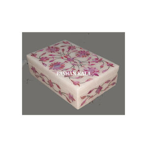 แฮนด์เมดชั้นสูงที่สวยงามหินอ่อนสีขาวสีชมพูแม่ของมุกดอกไม้งานศิลปะฝังออกแบบกล่องตกแต่งสําหรับผู้ซื้อ - Product Image 1