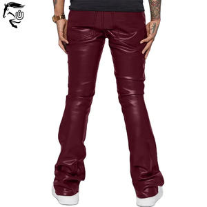 Nouveaux hommes en cuir PU Skinny Fit élastique mode pantalon moto pantalon bouton mouche mince Streetwear empilé Flare conception - Product Image 6