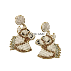 Boucles d'oreilles personnalisables avec motif de cheval et perles, design artisanal, parfaites pour le jour du Derby - Product Image 1