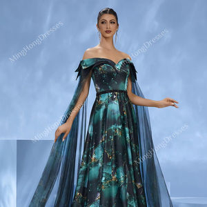 Robe de bal de promo de luxe de Dubaï, en satin haut de gamme, bustier, épaules dénudées, avec appliques, taille naturelle, coupe ample et évasée, style arabe - Product Image 2