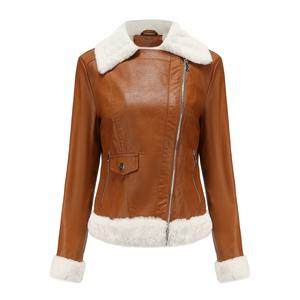 Automne hiver femmes Plus velours cuir veste femme laine revers épaissir manteaux femmes banlieue veste décontractée - Product Image 1