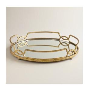 <b>Round</b> Brass Decorative Trays with Spout Detail Modern Luxury Home Decorative Metal <b>Mirror</b> Tray Wedding Tray <b>Gold</b> Vanity - Product Image 3