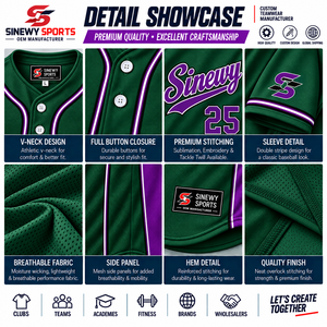Camiseta de Béisbol SINEWY SPORT para Hombre, Verde y Morado, Sublimada, 25, Absorbe la Humedad, Corte Regular, Manga Corta, Adulto, Todas las Temporadas - Product Image 5