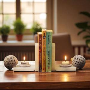 Premium Handmade Beacon 2.0 Serre-livres en marbre Ensemble de porte-livres en pierre solide pour la décoration moderne de la maison et de l'espace de travail - Product Image 2