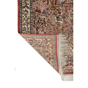 Alfombra de Seda Anudada a Mano Gulmarg, Diseño Floral Rojo y Naranja, Rectangular, para Sala de Estar, Modelo Puzzle-Pae-6436 - Product Image 5