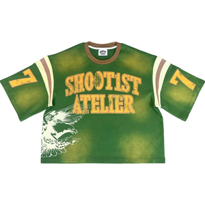 Camiseta Corta Oversize Verde para Hombre, Cuello Redondo, Estampado por Sublimación, Estilo Urbano con Diseño de Águila y Ribete en Contraste - Product Image 3