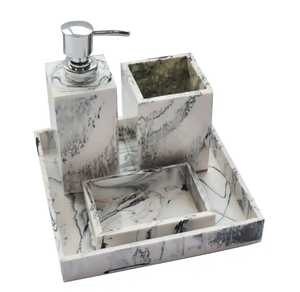 Ensemble de salle de bain moderne rond en résine MN EXPORTS, 5 pièces, distributeur de savon, gobelet, plateau, facile à nettoyer, imperméable, écologique - Product Image 5