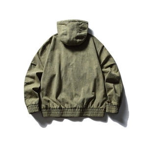 เสื้อแจ็กเก็ตใส่ทำงานแบบมีฮู้ดผ้าคอตตอนโอเวอร์ไซส์ซีดจางมีซิปแนวสตรีท - Product Image 5