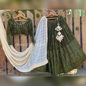 Lehenga Choli De Seda Con Secuencia De Georgette Trabajo Dupatta Para Ropa De Boda Nupcial, Lehenga Choli Elegante Para Mujeres Y Niñas - Product Image 5