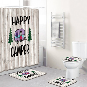 Ensemble de tapis de salle de bain à imprimé abstrait tendance, rideau de douche, couvercle de toilette, tapis de bain, 4 pièces - Product Image 6