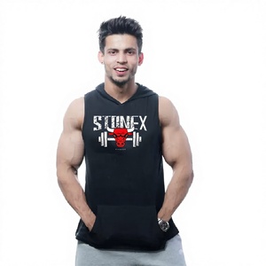 Professional Breathable Vintage Style Fitness Tank Top Hoodie Sleeveless Gym <b>Vest</b> for Men OEM Service - Product Image 1