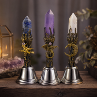 Ornement Cloche Magique en Cristal Naturel avec Motif Sorcière, Dragon et Lune, Décoration Mystique Gothique pour la Maison, Cadeau de Collection