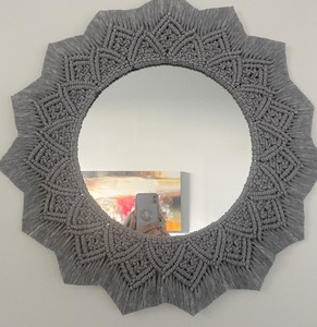 Grey Flower Theme Rope <b>Mirror</b> - Home Decor Large <b>Wall</b> <b>Mirror</b> - Product Image 1