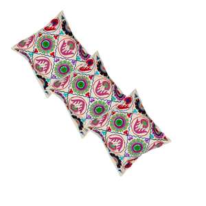Set 3 Modern Boho Digital Print Cushion Covers Multicolor Ethnic Suzani Pattern 16x16 Inches Square Cotton Washable for Home Use - Product Image 1