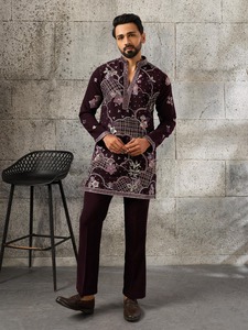 Festive Wear DESIGNER PARTY WEAR READYMADE <b>INDIAN</b> MENS PURPLE VISCOSE SILK <b>KURTA</b> - Product Image 2