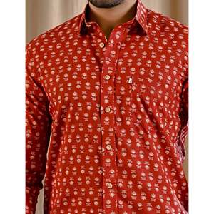 Chemise décontractée pour homme, coupe ajustée, rouge, en coton imprimé, style décontracté chic, manches longues, tissu popeline respirant, tailles du XL au 6XL - Product Image 2