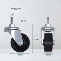 Roue pivotante légère de 40mm 1/4 "X15MM Roue en acier polypropylène noir avec roulements à billes doubles