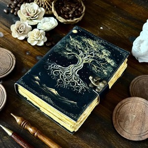 Journal en cuir céleste pour sorts et secrets Arbre de vie Livre de sorts vierge livre d'ombres Cadeaux en cuir pour lui elle - Product Image 1