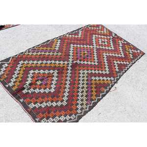 Tapis turc 4,3 x 7,7 pieds, tapis Kilim vintage, tapis en laine rouge style sud-ouest - Product Image 2