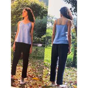 Camisola Azul Veraniega sin Costuras de Lino Informal de Nylon Tejido con Decoración de Encaje para la Temporada de Verano - Product Image 2