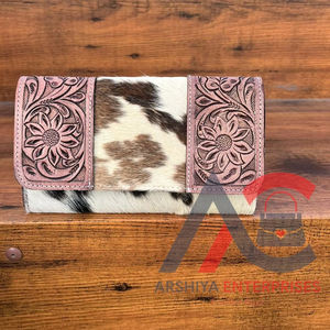 กระเป๋าสตางค์หนังวัวแท้สำหรับผู้หญิงทำมือแบบตะวันตกมีหนังวัวแท้ - Product Image 1