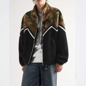 Veste en sherpa à manches longues en laine et polyester à fermeture éclair intégrale de couleur unie sur mesure en gros pour hommes Vestes de mode de rue personnalisées pour hommes - Product Image 2