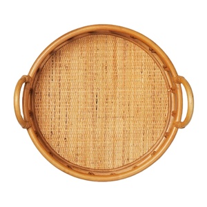 Plateau de service alimentaire tissé en rotin de forme ronde plateau de service en jute de couleur marron de grande taille de qualité supérieure pour la vente chaude - Product Image 1