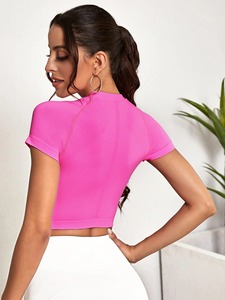 เสื้อยืดออกกำลังกายแขนสั้นของผู้หญิงเสื้อออกกำลังกายระบายอากาศสีพื้นมาใหม่ - Product Image 2