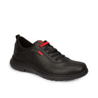 Zapatilla de trabajo de color negro proveedor español con cordones elásticos para la salud y la hostelería