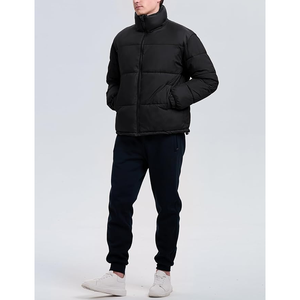 Veste matelassée noire pour homme, coupe-vent, isolée, fermeture éclair, col montant, manteau d'hiver décontracté, rembourrage épais en polyester, coupe régulière - Product Image 4