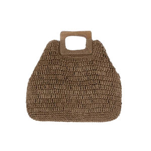 Sac à main élégant unisexe écologique avec poignée en bois, fermeture à glissière artisanale, sac à main en coton doublé de paille, imprimé et perlé - Product Image 1