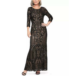 Abito da sera da donna Alex Evenings, taglia Petite XL, colore antracite, in raso e paillettes, modello a trapezio, lunghezza al pavimento, vestito tubino da festa, vita naturale, taglia 12P - Product Image 1