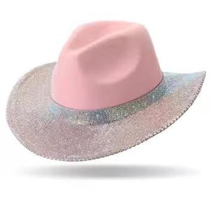 Vente chaude De Mode Daim Solide Partie Cowgirl Chapeau Femmes Hommes Western Strass Cowboy Chapeau Rose - Product Image 1