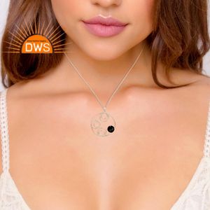 Collar con colgante de piedras preciosas de ónix negro Natural de plata de ley fina, fabricante de joyería personalizada - Product Image 2