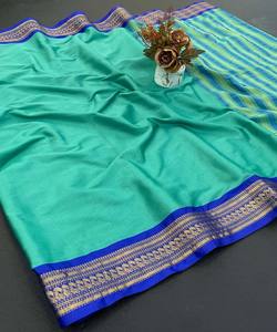 ESTAMPADO DE ALGODÓN AURA MODERNO CON DISEÑADOR PALLU SEDA SAREE CON BLUSA DESCOSADA DESPIECE PRECIO AL POR MAYOR ROPA ÉTNICA - Product Image 1