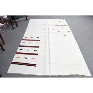 Grand tapis turc de 5,1 x 8,4 pieds, tapis vintage, tapis en laine blanc à pois rouges - Product Image 1