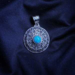 Pendentif en argent sterling 925 avec pierres précieuses turquoises rondes Pendentifs et breloques de bijoux fins à vendre DU VENDEUR ET FOURNISSEUR INDIEN - Product Image 1
