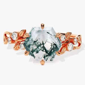 Anillo clásico de plata maciza 925, joyería para mujer, Plata de Ley 925, piedra preciosa de ágata musgo, estilo bohemio, anillo hecho a mano, regalo para mamá - Product Image 3