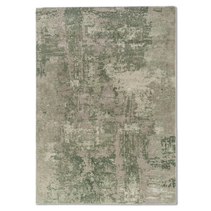 Alfombra Kavi Verde de Lana y Seda de Bambú Anudada a Mano con Patrón Abstracto, Modelo Esk-439 para Uso Doméstico - Product Image 1