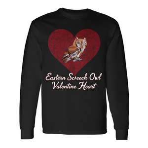 Camiseta de manga larga con diseño de corazón de San Valentín de Eastern Screech Owl, diseño de Bird Love - Product Image 2