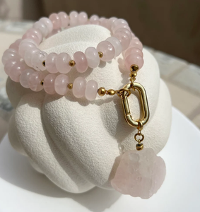 Rose Quartz <b>Beaded</b> <b>Necklace</b>, Removable Rose Quartz Pendant Fringe <b>Beaded</b> Bandana - Product Image 2
