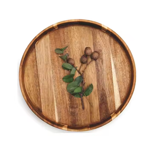 Plateau de Table basse décor de ferme plateau de service rond en bois plateaux de service en bois par artisanat croissant - Product Image 2