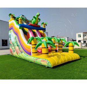 Commercial PVC Dino Park <b>Inflatable</b> <b>Water</b> Double <b>Slide</b> Bouncer Combo Jumping Castle Indoor Outdoor Palm Tree Use - Product Image 1