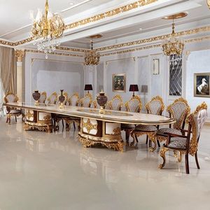 Majestic The Langham Luxury Teak Hand Carved <b>White</b> Gold Royal Banquet <b>Dining</b> <b>Table</b> Set Palace Hotel Villa Furniture Collection - Product Image 1